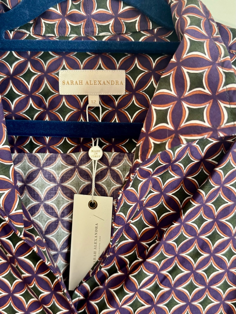 NWT Sarah Alexander Signature Four Seasons Blouse Cotton Purple Green 12 - Picture 3 of 5